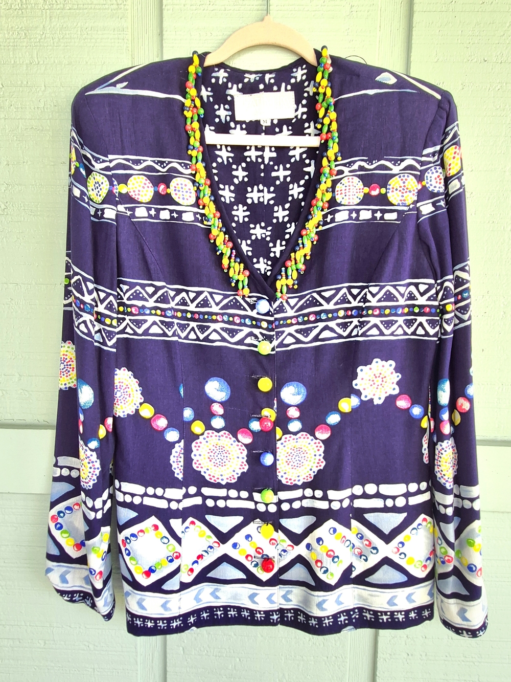 Vtg 1980s Platinum By Dorothy Schoelen Colorful Beaded Button- Up Blazer Jacket